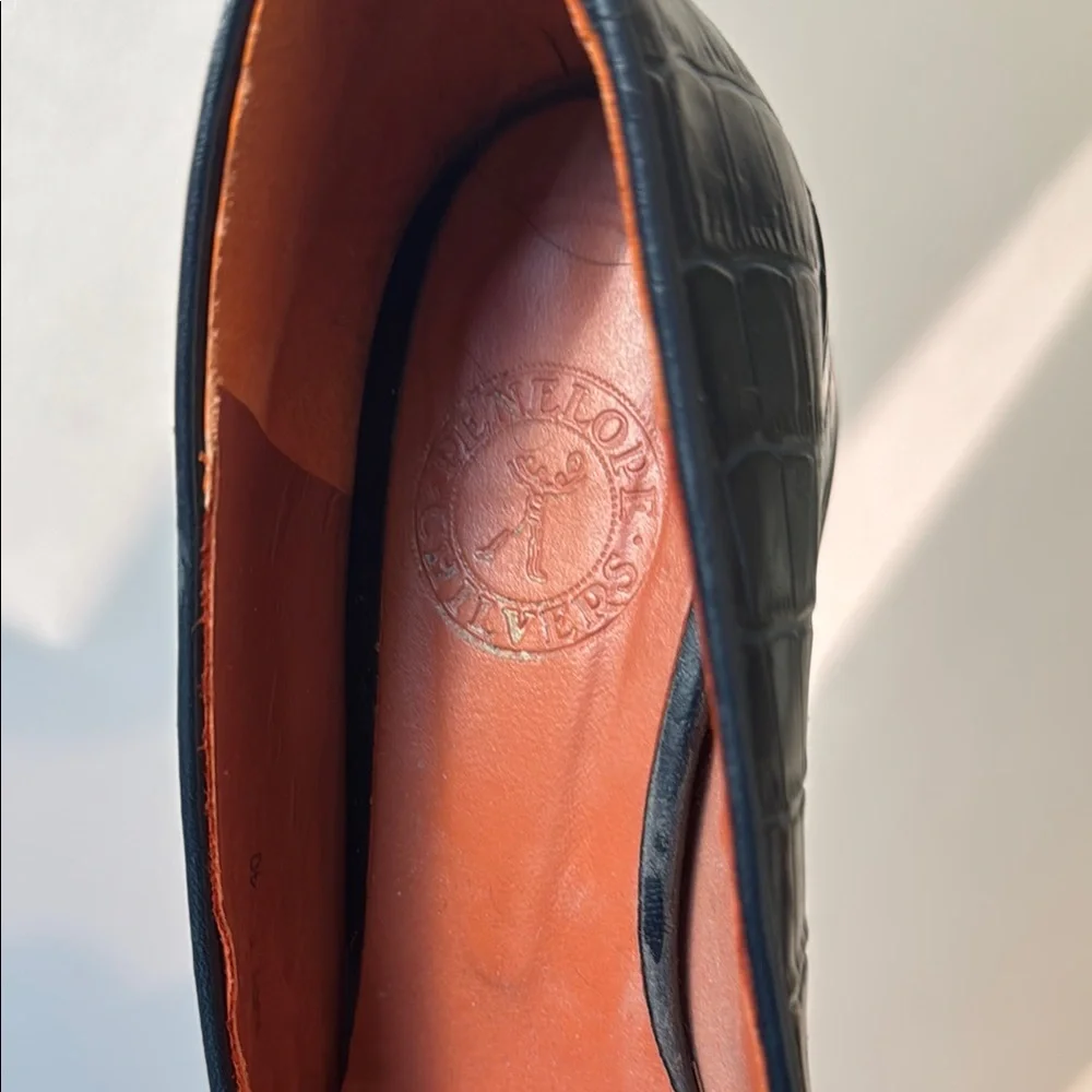 Navy Croc-Embossed block heel. - Picture 6 of 7